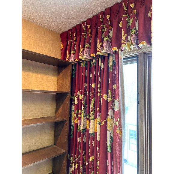Handprinted Italian Linen Curtain Set with Valence Vtg 80s Custom Made Luxury Re - Picture 2 of 2